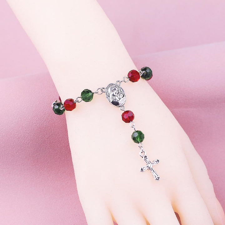 Virgin Mary Red & Green Crystal Rosary Bracelet - image 2