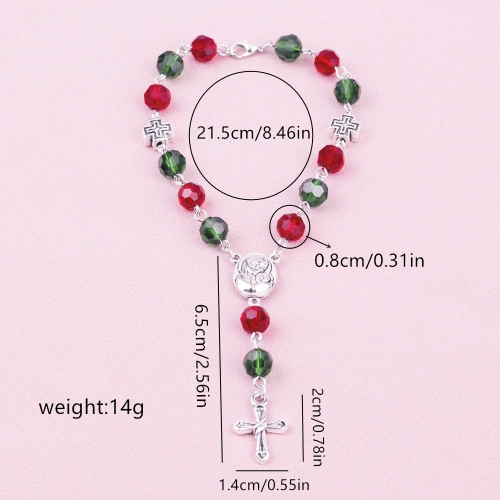Virgin Mary Red & Green Crystal Rosary Bracelet - image 4