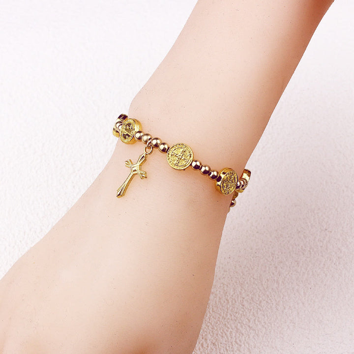 Christianartworkshop Gold-tone St. Benedict Cross Stretch Bracelet - image 2