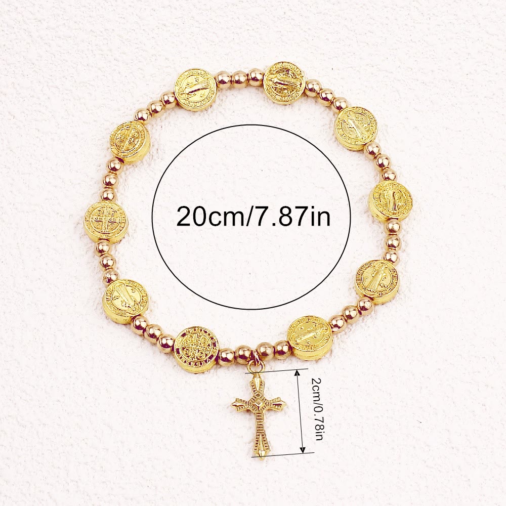 Christianartworkshop Gold-tone St. Benedict Cross Stretch Bracelet - image 3