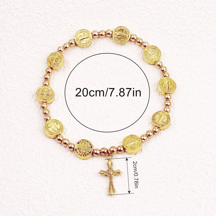 Christianartworkshop Gold-tone St. Benedict Cross Stretch Bracelet - image 3