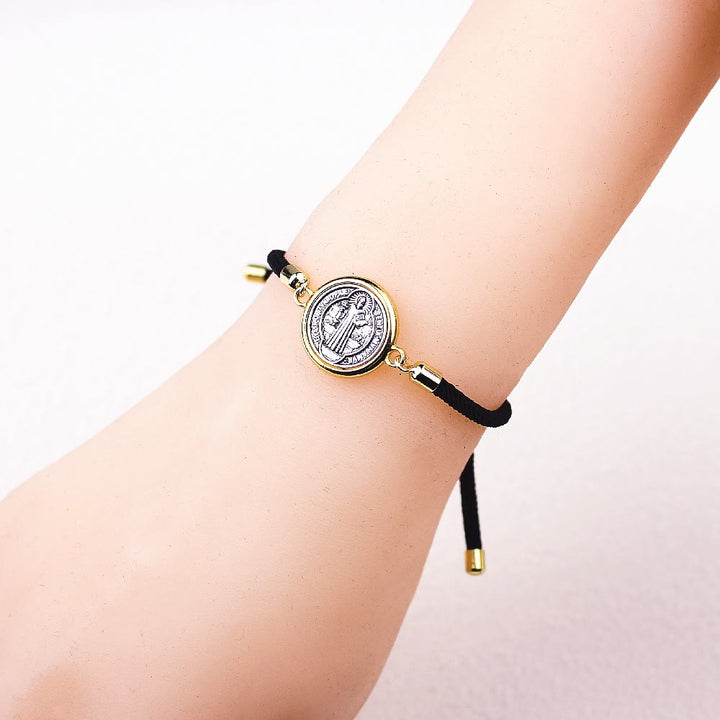 Christianartworkshop St. Benedict Medal Black Rope Cord Adjustable Bracelet - image 3