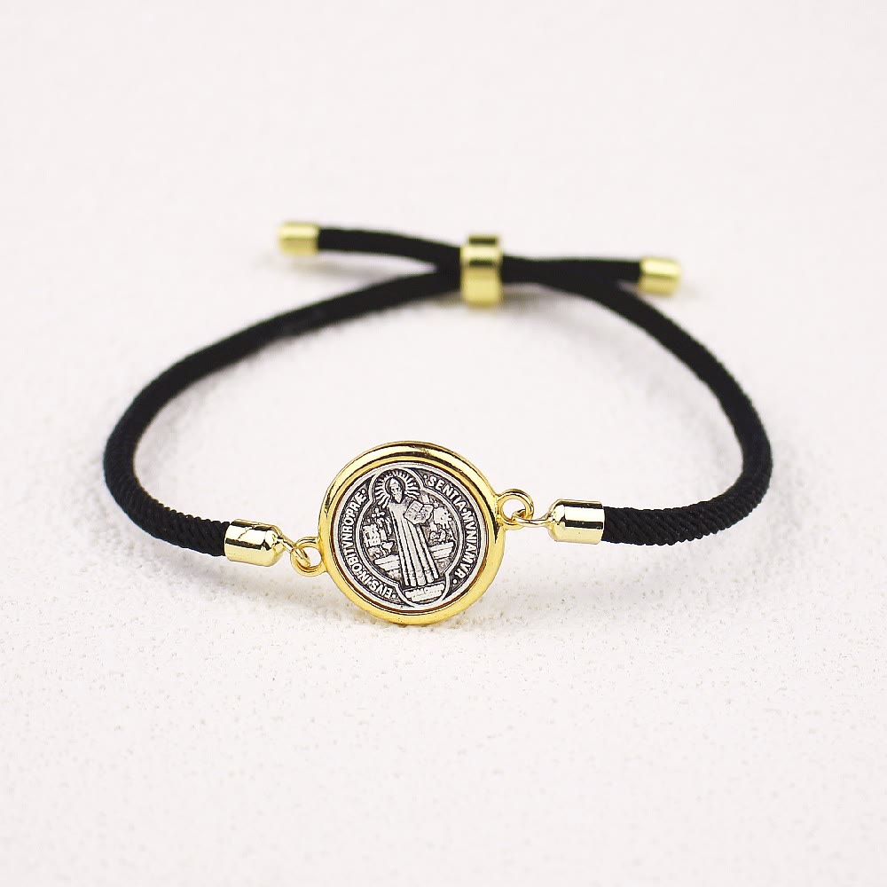 Christianartworkshop St. Benedict Medal Black Rope Cord Adjustable Bracelet - image 2