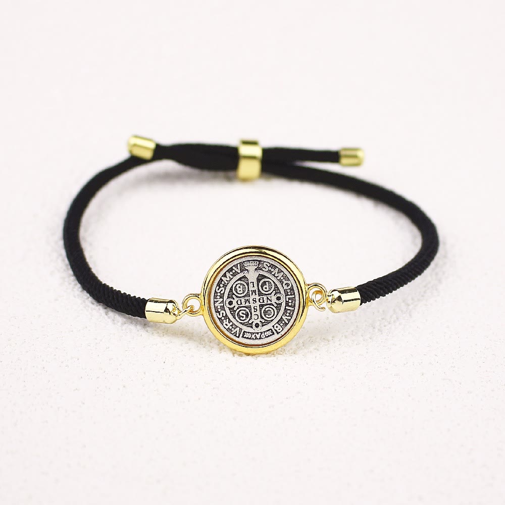 Christianartworkshop St. Benedict Medal Black Rope Cord Adjustable Bracelet - Black Cord - image 1