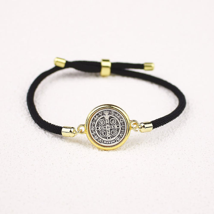 Christianartworkshop St. Benedict Medal Black Rope Cord Adjustable Bracelet - Black Cord - image 1