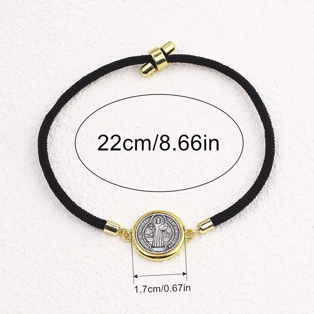 Christianartworkshop St. Benedict Medal Black Rope Cord Adjustable Bracelet - image 4