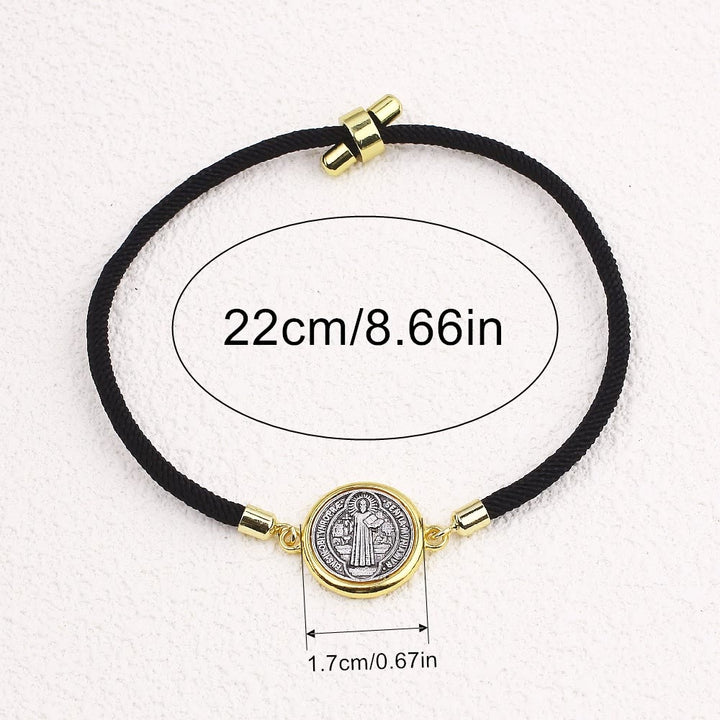 Christianartworkshop St. Benedict Medal Black Rope Cord Adjustable Bracelet - image 4
