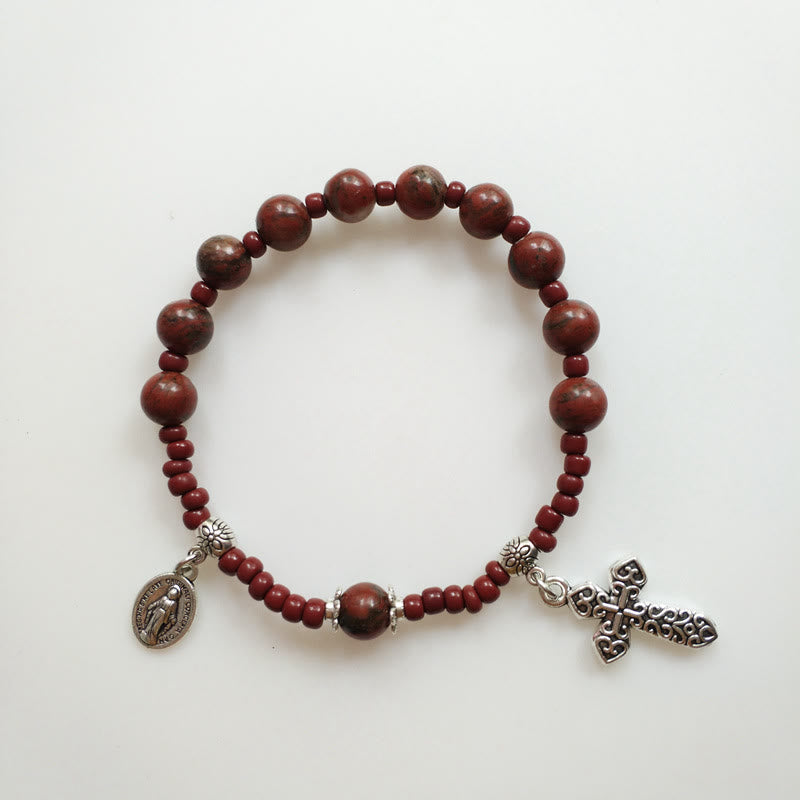 Christianartworkshop Miraculous Medal & Cross Natural Stone Rosary Bracelet - image 3