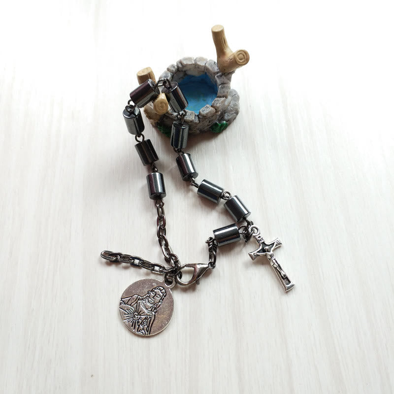 Christianartworkshop Jesus Sacred Heart & Crucifix Hematite Simplicity Bracelet - image 3