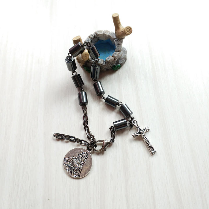 Christianartworkshop Jesus Sacred Heart & Crucifix Hematite Simplicity Bracelet - image 3