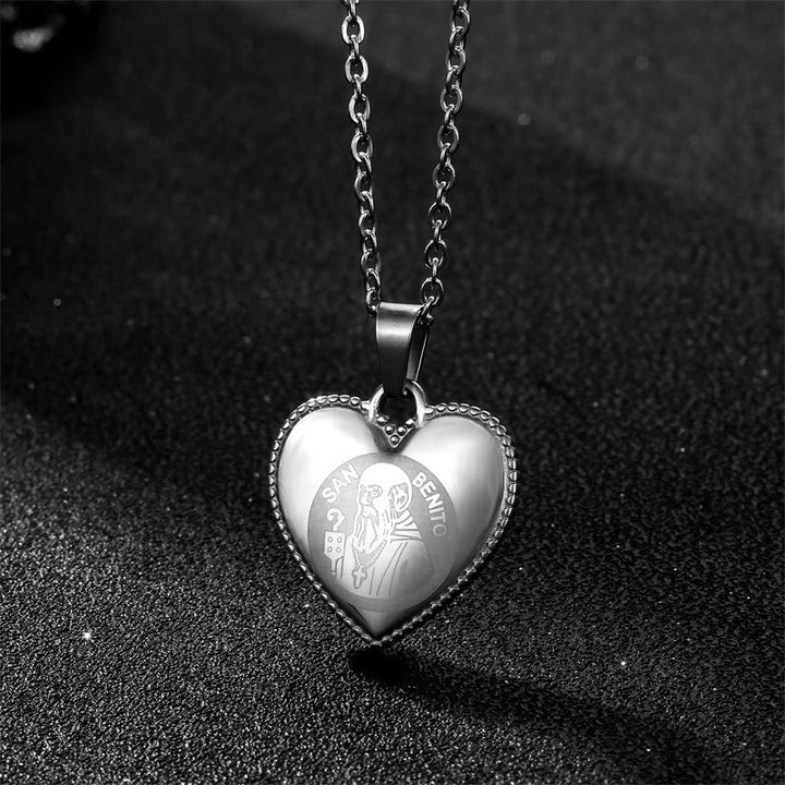 Christianartworkshop Classic St. Benedict Medal Heart Necklace - Silver - image 3