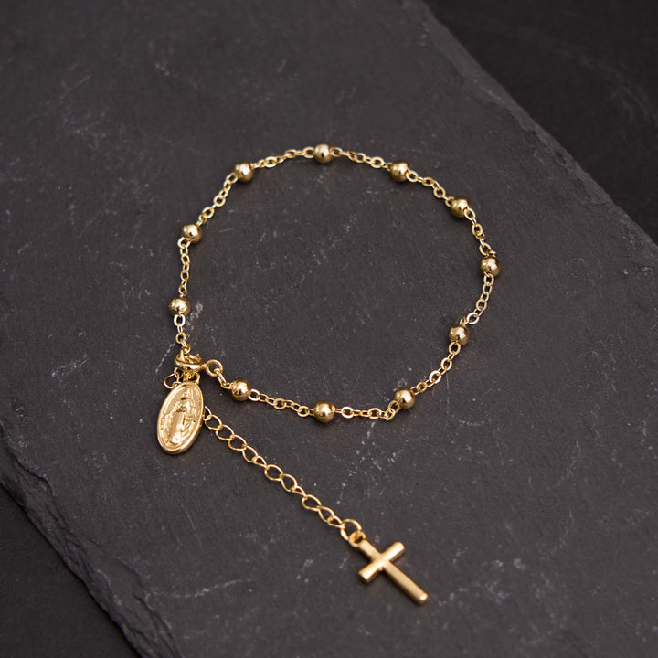 Christianartworkshop Virgin Mary Medal & Cross Adjustable Simple Casual Bracelet - Golden - image 6