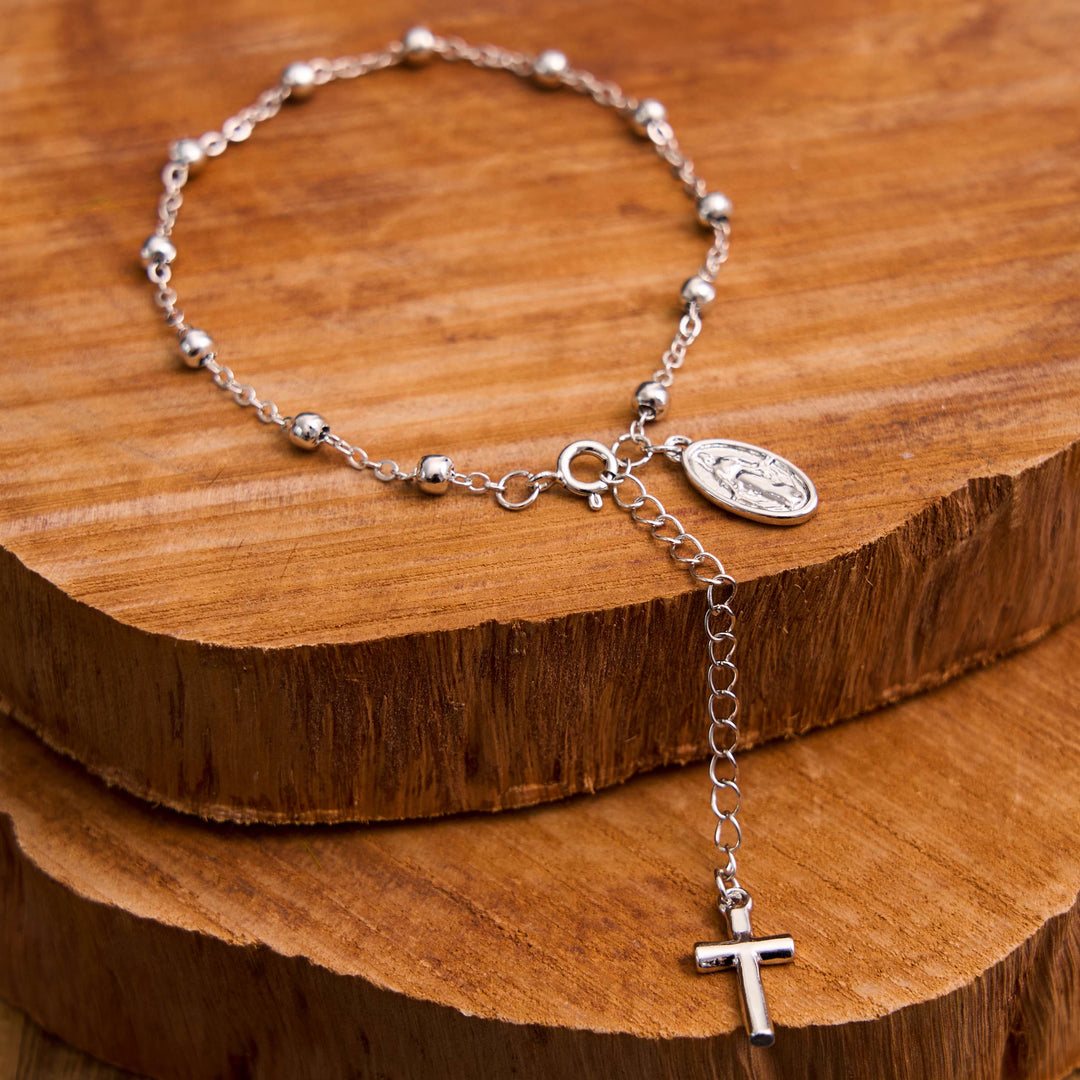 Christianartworkshop Virgin Mary Medal & Cross Adjustable Simple Casual Bracelet - Silver - image 1