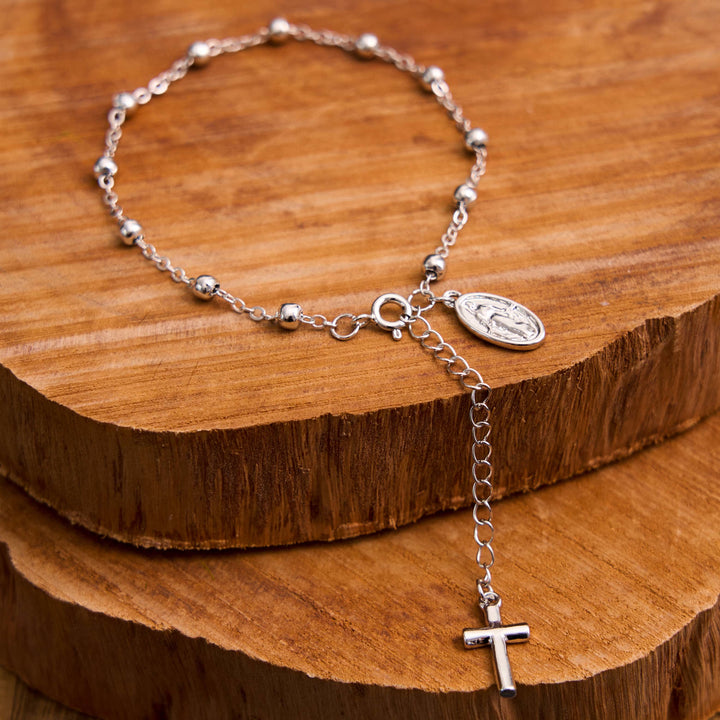 Christianartworkshop Virgin Mary Medal & Cross Adjustable Simple Casual Bracelet - Silver - image 1