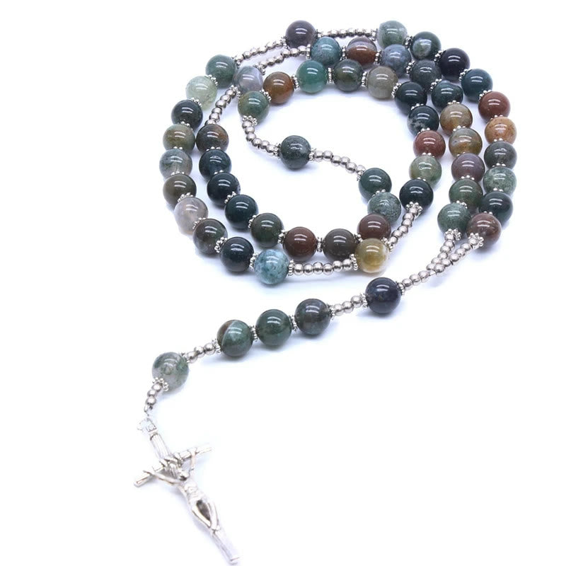Christ Natural Agate Jesus Cross Prayer Rosary - image 4