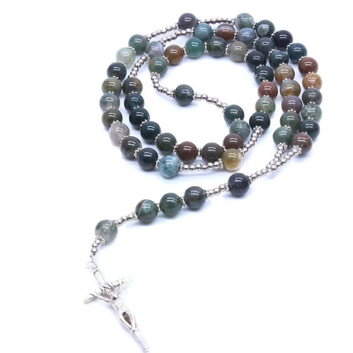 Christ Natural Agate Jesus Cross Prayer Rosary - image 4