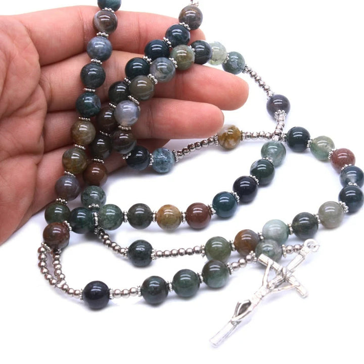 Christ Natural Agate Jesus Cross Prayer Rosary - image 2