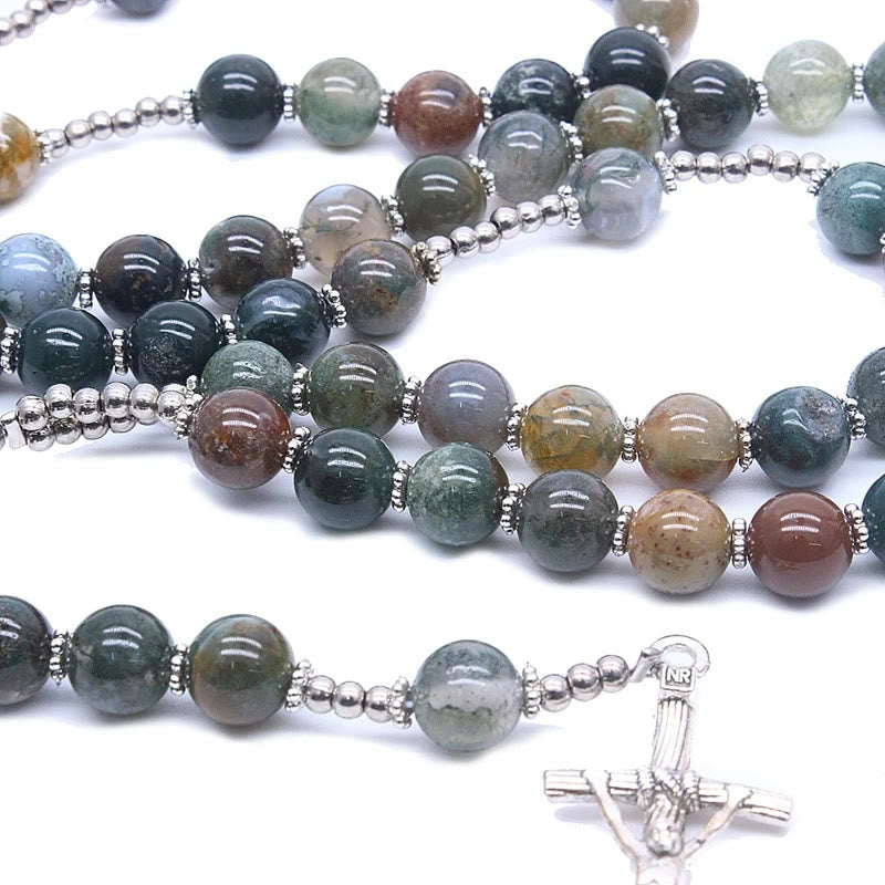 Christ Natural Agate Jesus Cross Prayer Rosary - image 3