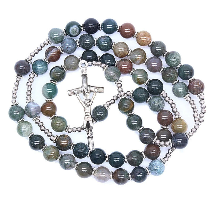 Christ Natural Agate Jesus Cross Prayer Rosary - Multi-colored agate - image 1