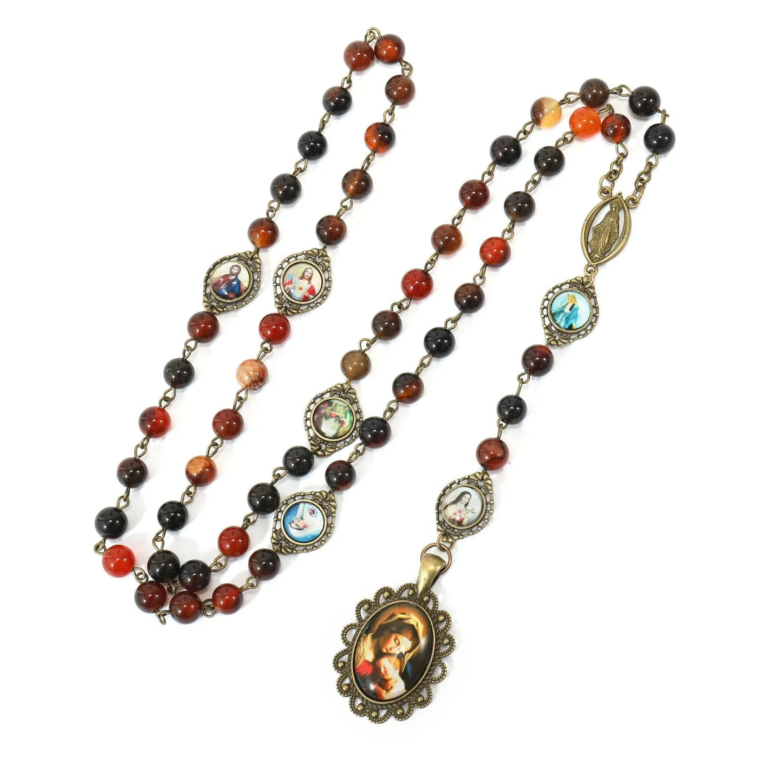 Retro Agate Stone Virgin Mary Seven Sorrow Rosary - image 4