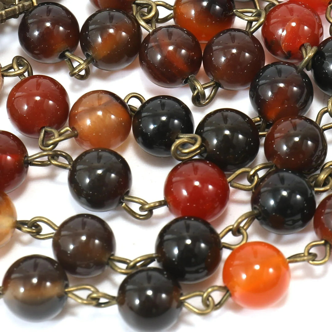 Retro Agate Stone Virgin Mary Seven Sorrow Rosary - image 5