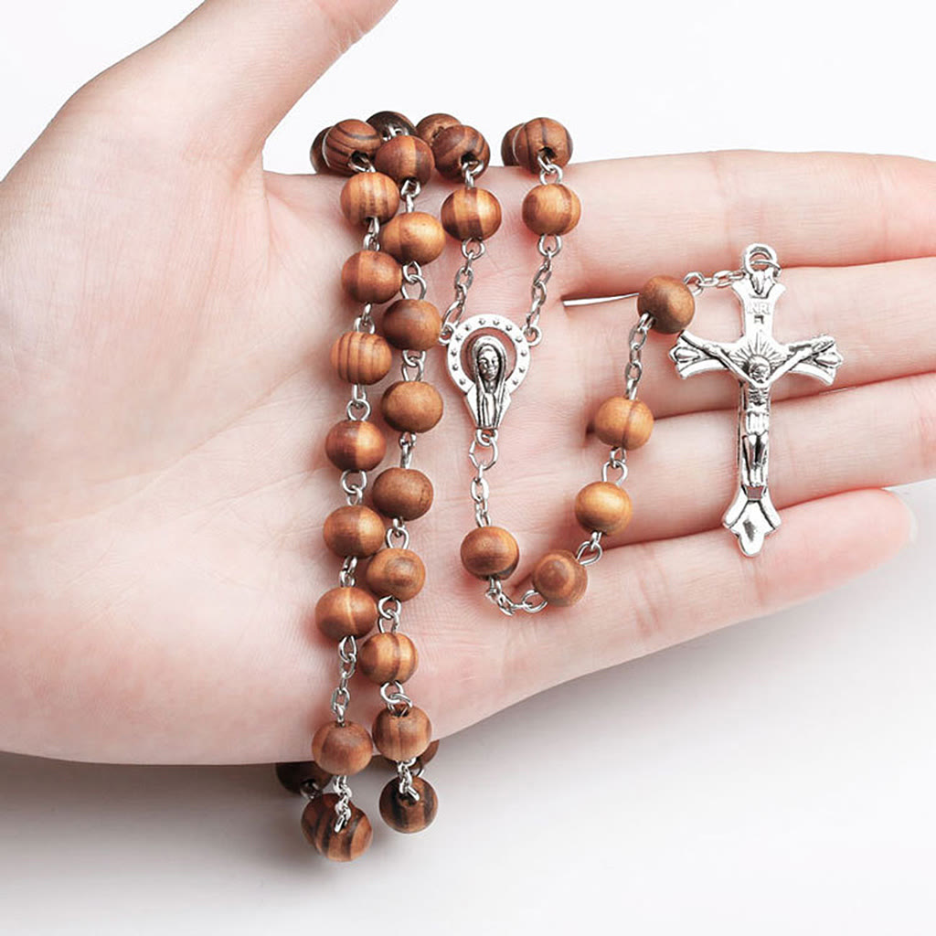 Classic Christian Wooden Long Chain Rosary - Brown - image 1