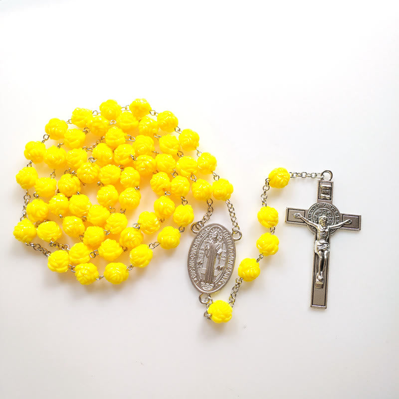 Yellow Rose Beads Crucifixion Rosary - image 4