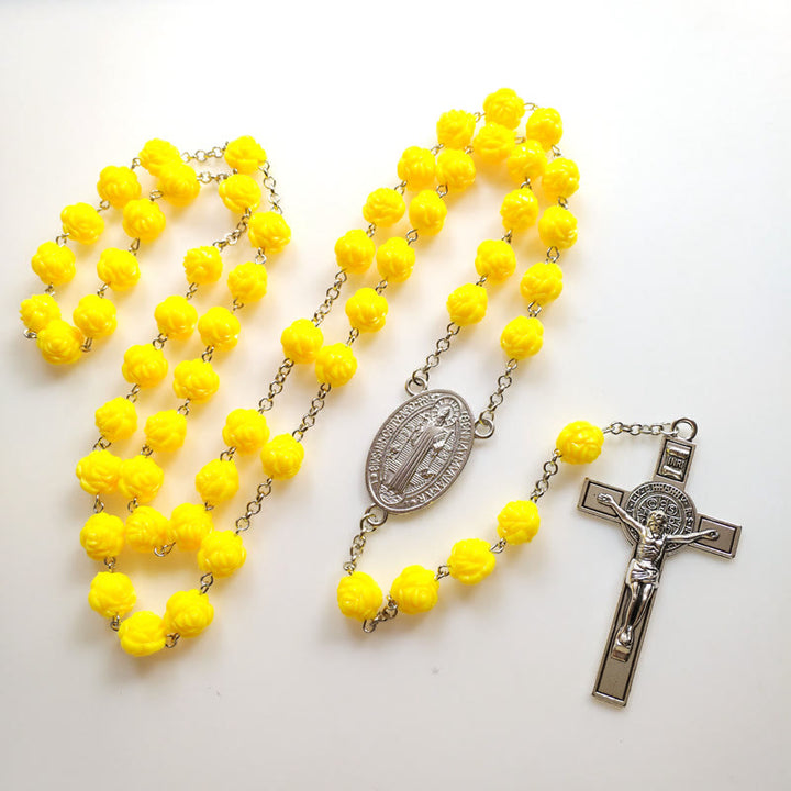 Yellow Rose Beads Crucifixion Rosary - image 5