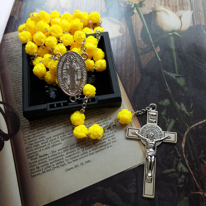 Yellow Rose Beads Crucifixion Rosary - image 2