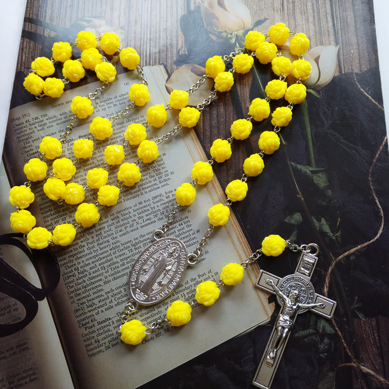 Yellow Rose Beads Crucifixion Rosary - image 3