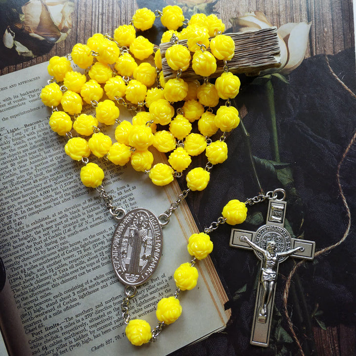 Yellow Rose Beads Crucifixion Rosary - Yellow - image 1