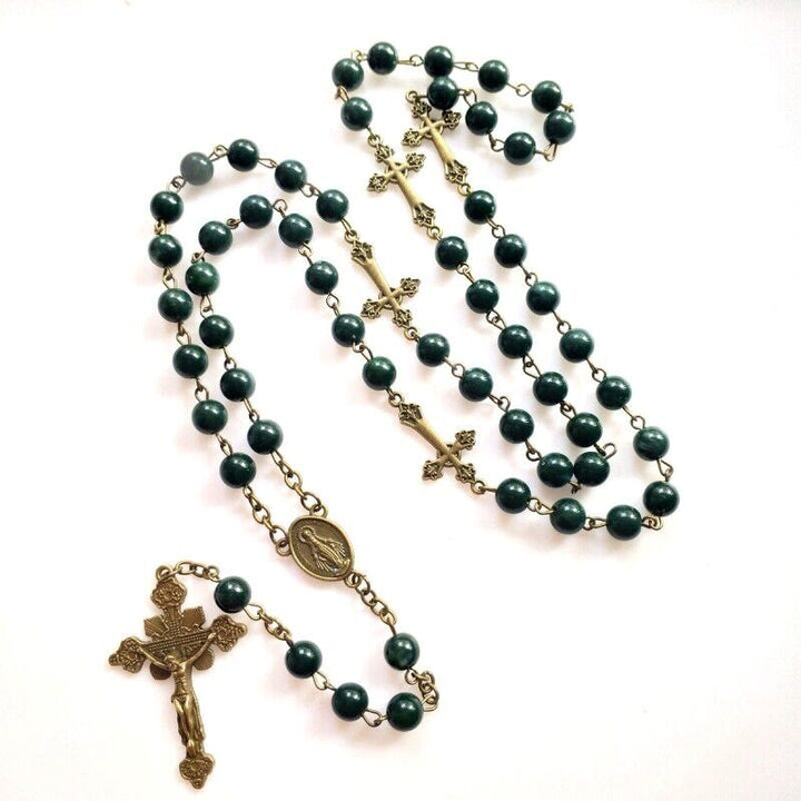 Miraculous Medal & Crucifix of 8 mm Round Green Acrylic Alloy Chain Rosary - image 4