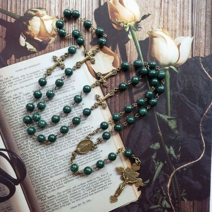 Miraculous Medal & Crucifix of 8 mm Round Green Acrylic Alloy Chain Rosary - image 2