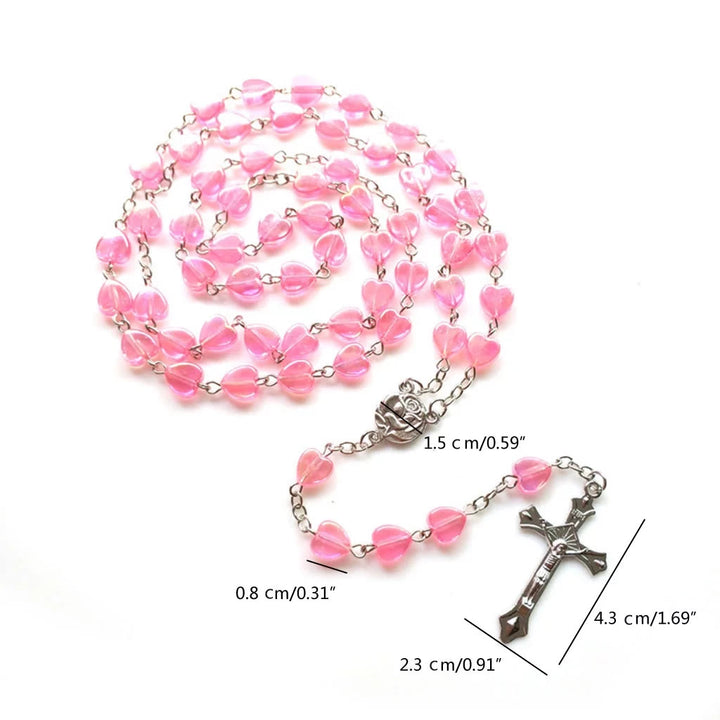 Pink Clear Shiny Heart Prayer Rosary - image 4
