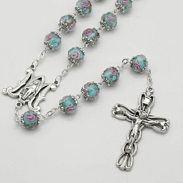 Christianartworkshop Glazed Crystal Rose Flower Beads Rosary - image 5