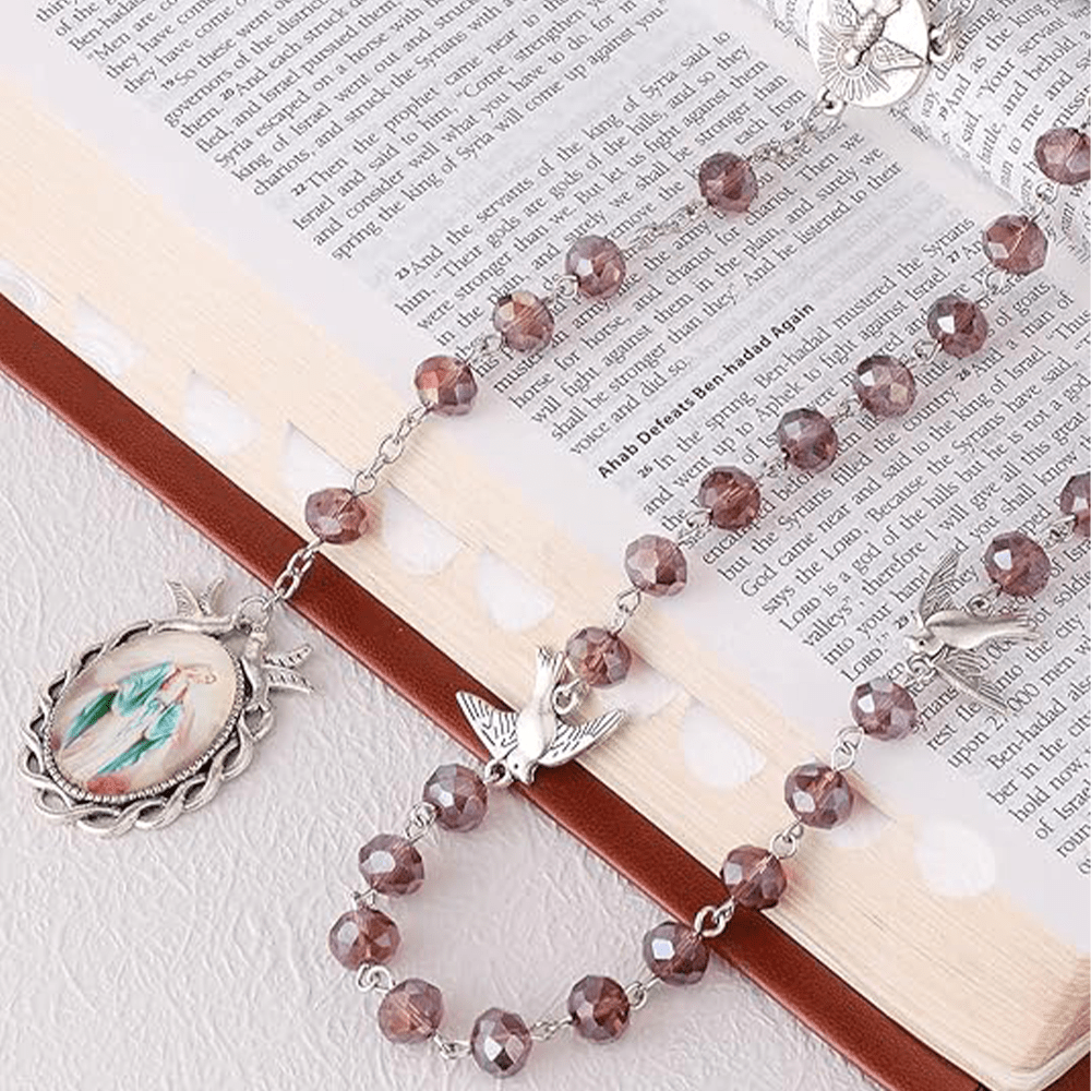 Christianartworkshop Holy Spirit & Our Lady of Grace of 6*8 mm Polyhedron Purple Crystal Alloy Chain Rosary - image 9