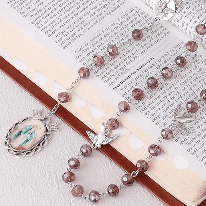 Christianartworkshop Holy Spirit & Our Lady of Grace of 6*8 mm Polyhedron Purple Crystal Alloy Chain Rosary - image 9