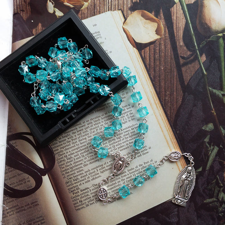 Christianartworkshop Miraculous Medal & Our Lady of Guadalupe of 8 mm Polyhedron Blue Crystal Alloy Chain Rosary - 🔥3 PCS - image 1