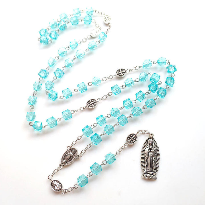 Christianartworkshop Miraculous Medal & Our Lady of Guadalupe of 8 mm Polyhedron Blue Crystal Alloy Chain Rosary - image 3