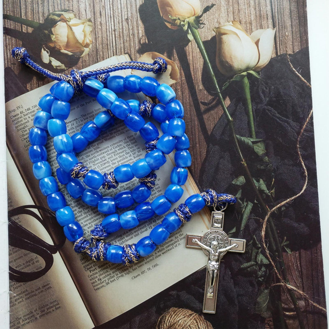 Christianartworkshop Crucifix of 12 mm Round Blue Acrylic Paracord Rosary - 🔥3 PCS - image 1