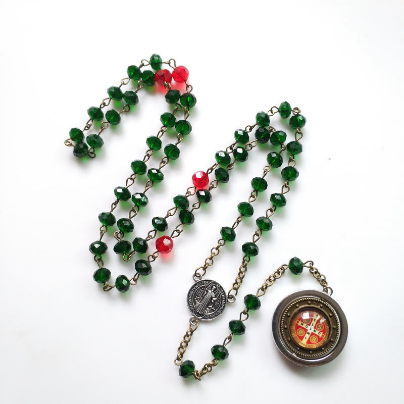 Christianartworkshop St. Benedict Medal of 6*8 mm Polyhedron Green Crystal Alloy Chain Rosary - 🔥3 PCS - image 1