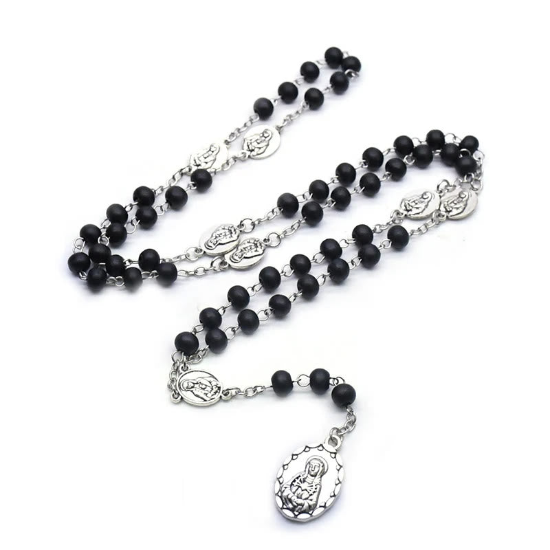 Christianartworkshop Our Lady of Sorrows of 6 mm Round Black Acrylic Alloy Chain 7 Sorrows Rosary - 🔥3 PCS - image 1