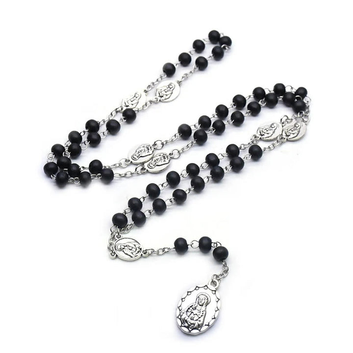 Christianartworkshop Our Lady of Sorrows of 6 mm Round Black Acrylic Alloy Chain 7 Sorrows Rosary - 🔥3 PCS - image 1
