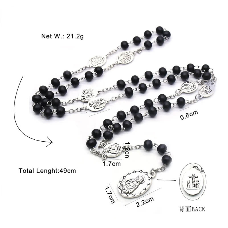 Christianartworkshop Our Lady of Sorrows of 6 mm Round Black Acrylic Alloy Chain 7 Sorrows Rosary - image 5