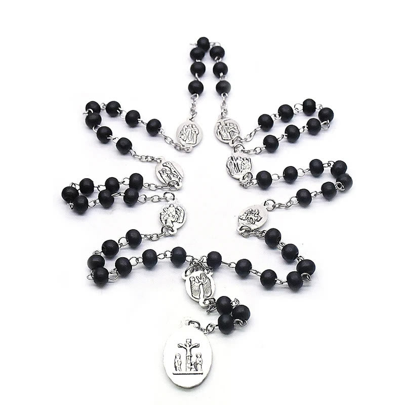 Christianartworkshop Our Lady of Sorrows of 6 mm Round Black Acrylic Alloy Chain 7 Sorrows Rosary - image 2