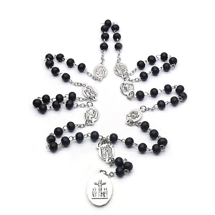 Christianartworkshop Our Lady of Sorrows of 6 mm Round Black Acrylic Alloy Chain 7 Sorrows Rosary - image 2