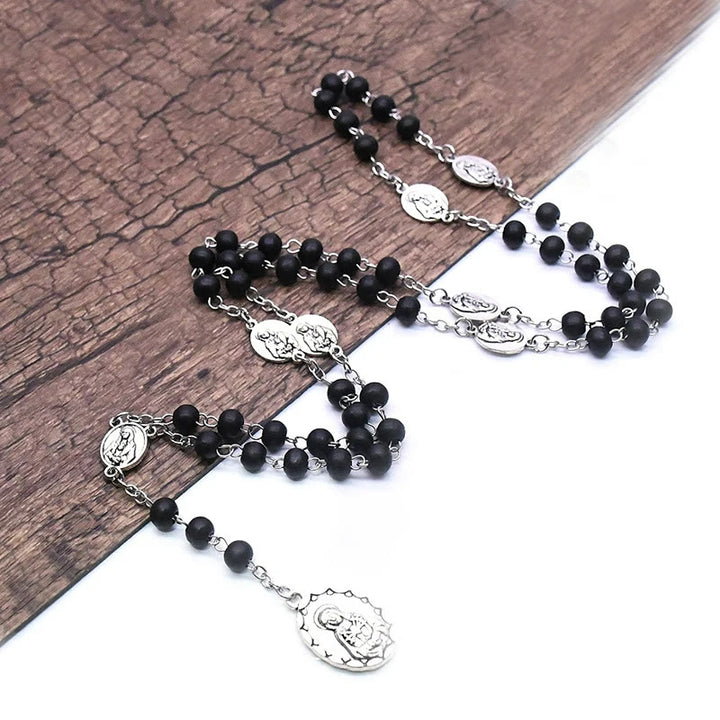 Christianartworkshop Our Lady of Sorrows of 6 mm Round Black Acrylic Alloy Chain 7 Sorrows Rosary - image 4