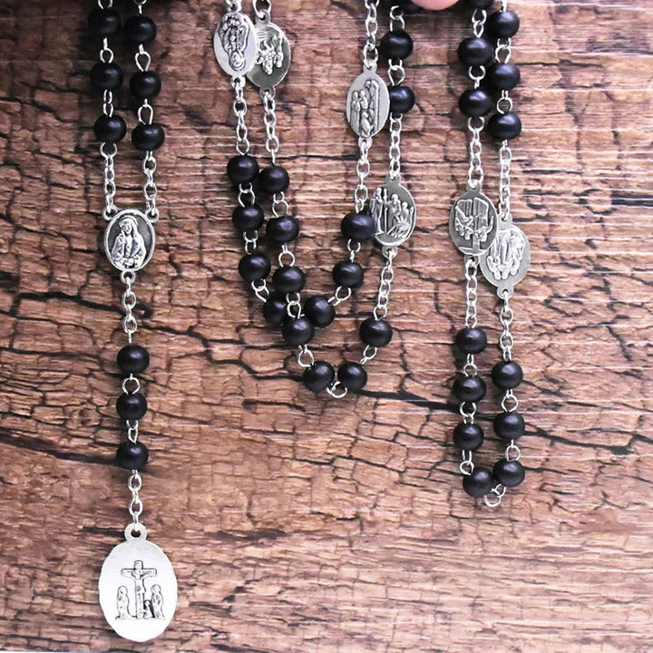 Christianartworkshop Our Lady of Sorrows of 6 mm Round Black Acrylic Alloy Chain 7 Sorrows Rosary - image 3