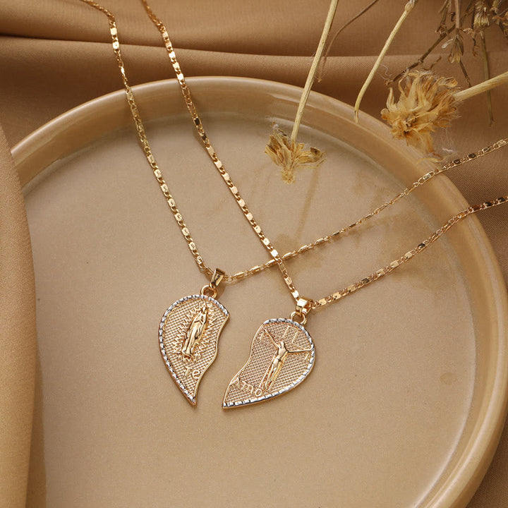 Christianartworkshopthe Our Lady of Guadalupe & Crucifix 2-in-1 Heart Stacking Necklace - 🔥3 PCS - image 1