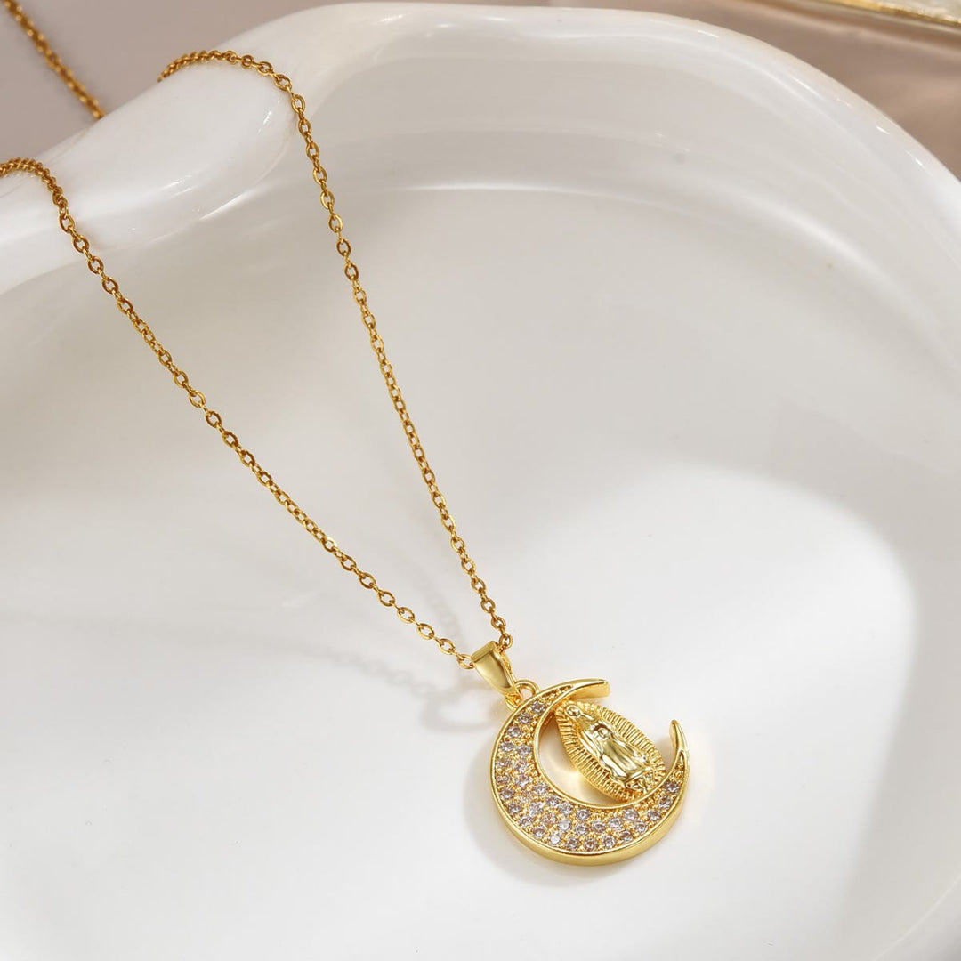Christianartworkshopthe Crescent Moon Our Lady of Guadalupe Maria Golden Necklace - image 2